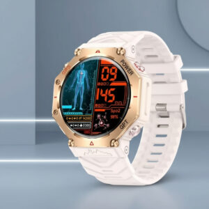 smartwatch sportowy ai gpt-gps-bialy-pasek-zlota-koperta